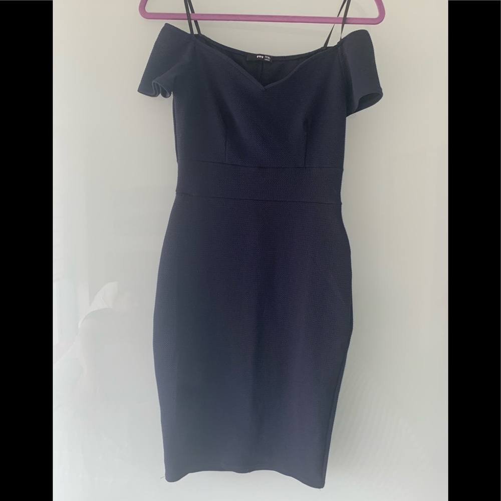 TFNC London navy off-shoulder fitted dress M